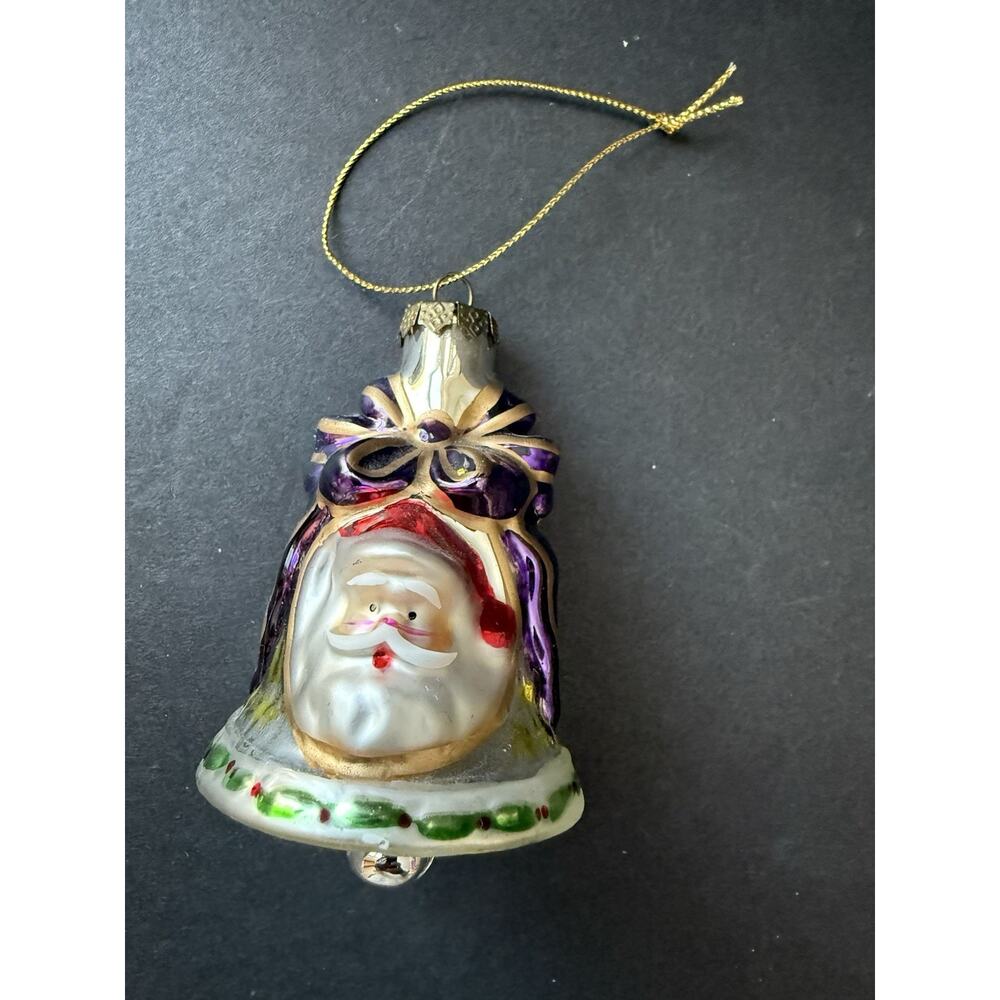 Vintage Thomas Pacconi Bell Santa Christmas Ornament Hand Blown Holiday Decor
